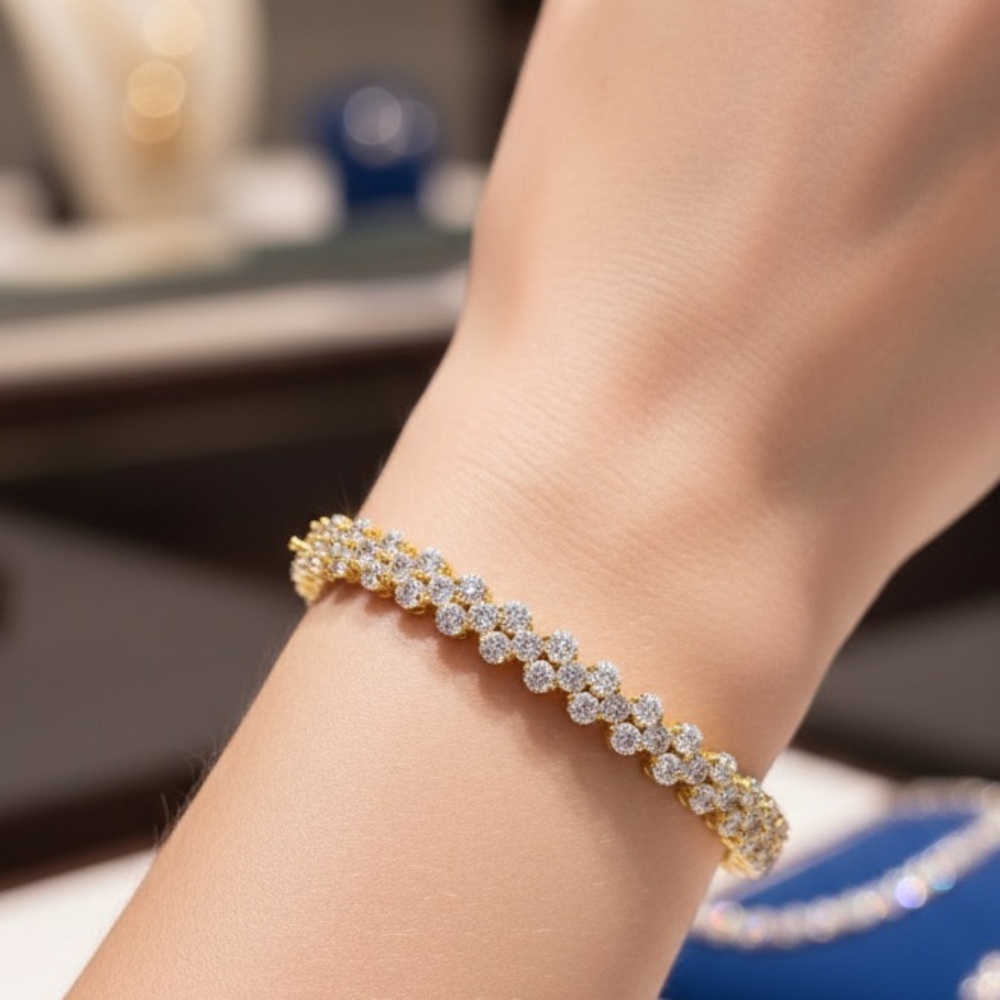 18K Gold Plated Multi-Row Cubic Zirconia Roman Chain Tennis Bracelet